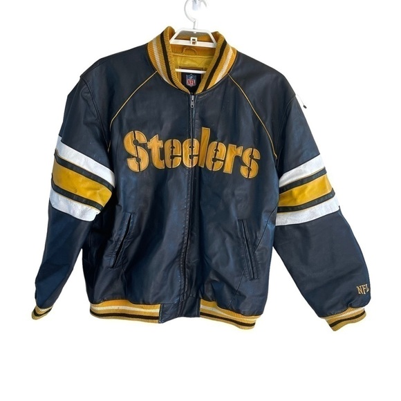 Vintage Leather Steelers Jacket NFL size XXL please check pictures for wear - Picture 1 of 16